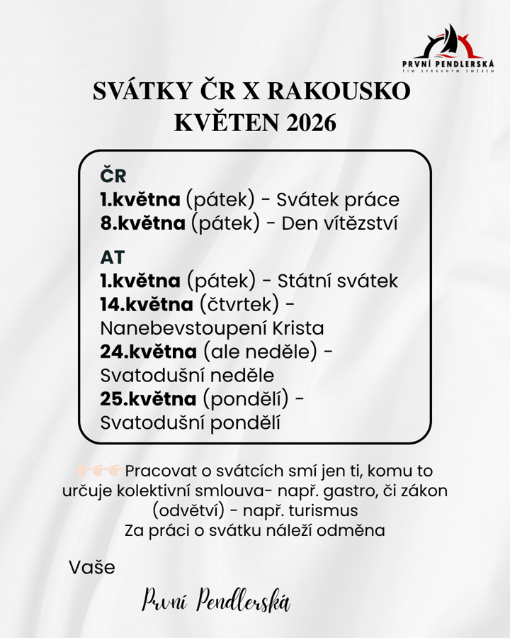 SVÁTKY ČR X RAKOUSKO KVĚTEN 2026